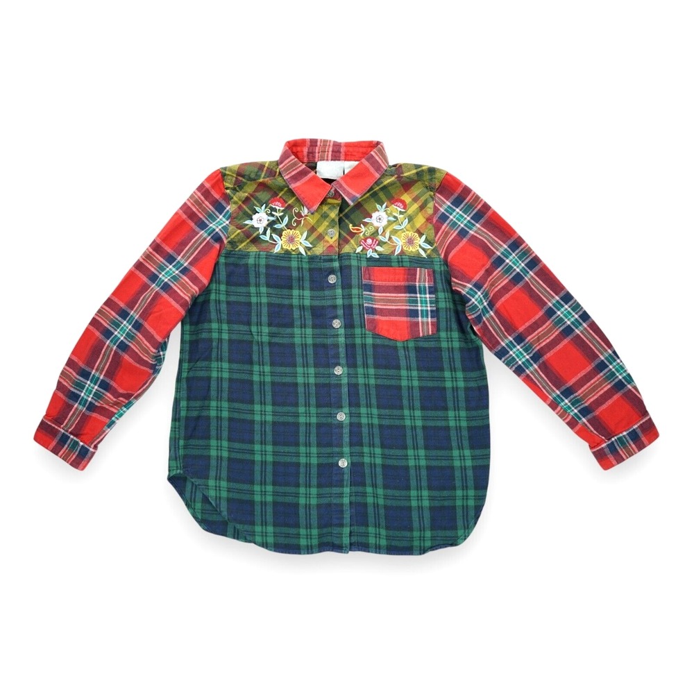 Vintage Blair Shirt Women Colorblock Y2K Plaid Floral 90's Embroidery Medium